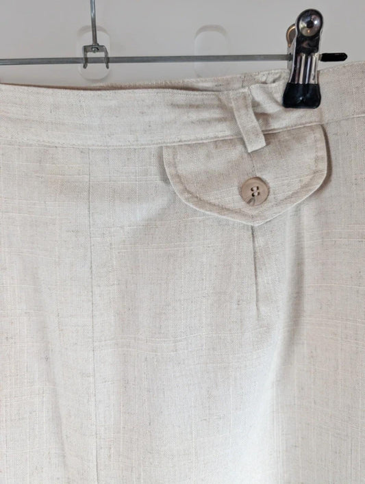 Vintage Berkertex Linen Blend Midi Pencil Skirt Cream Beige UK14