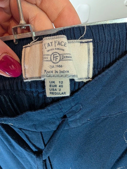 Fat Face UK12 Navy Printed Viscose Trousers