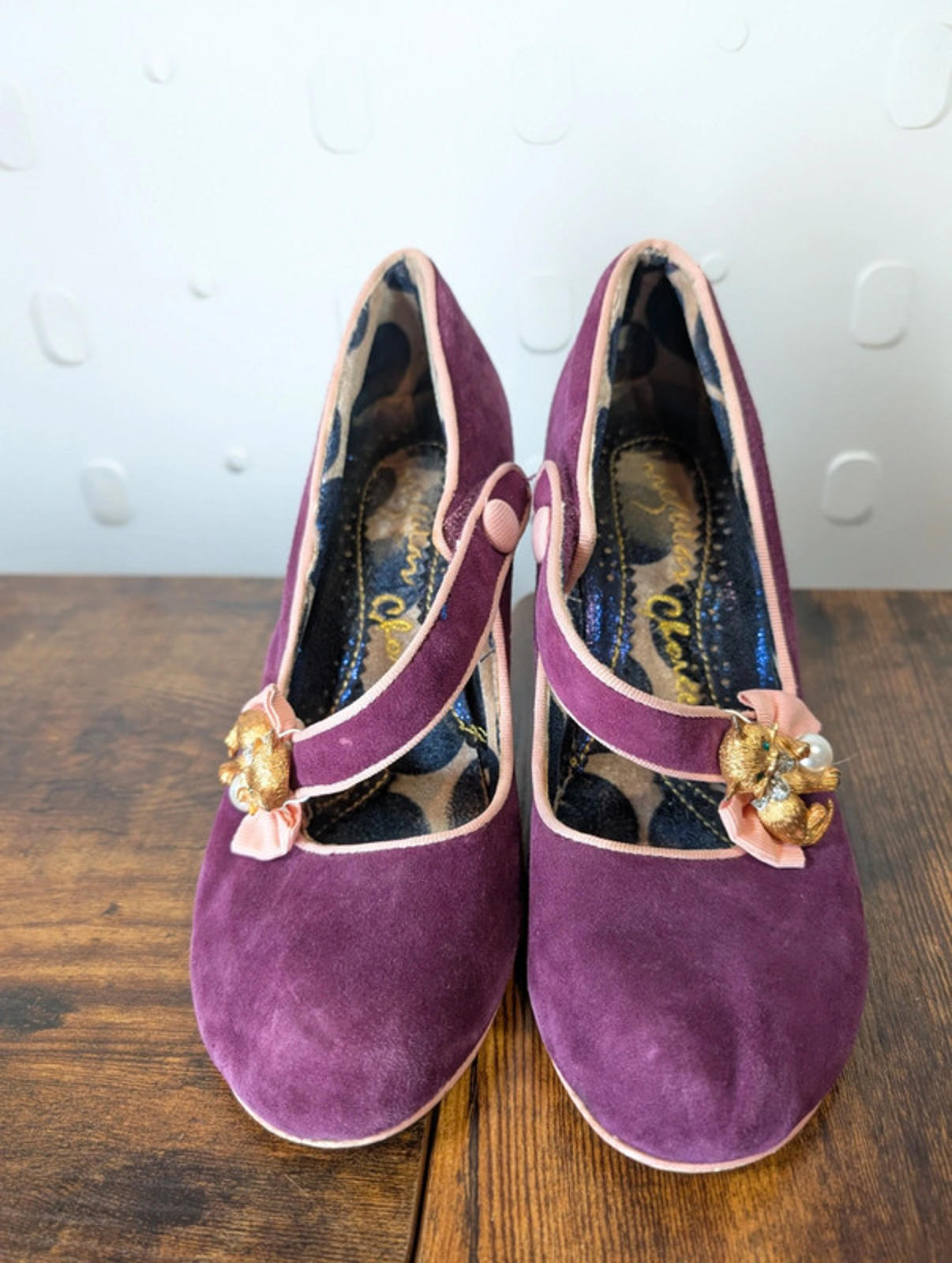 Irregular Choice purple suede heels | UK 6 | Bow & cat detail | Project pair
