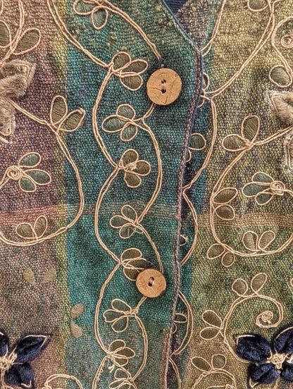 TanTrums Vintage Embroidered Cotton Waistcoat Made in India XL