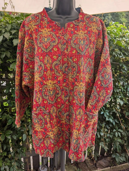 Reversible Quilted Paisley Jacket Red Blue Oversized
