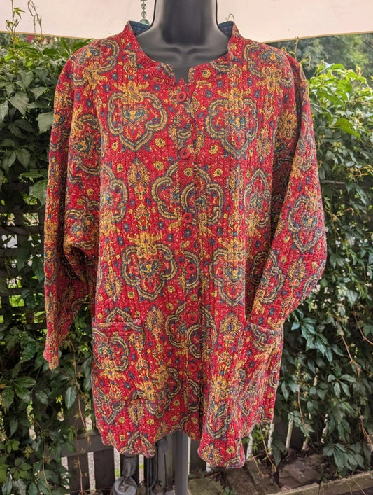 Reversible Quilted Paisley Jacket Red Blue Oversized