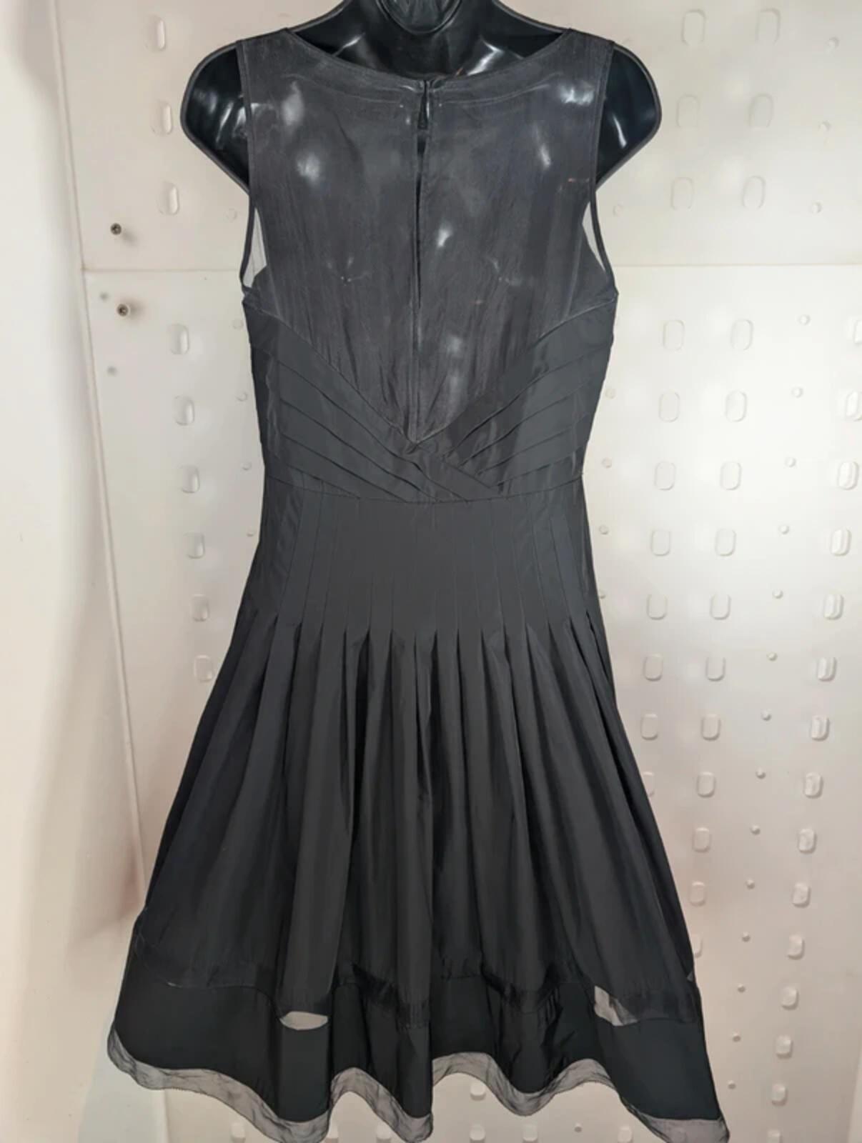 Coast Black Taffeta Fit & Flare Dress UK12 Gothic Sheer Panel