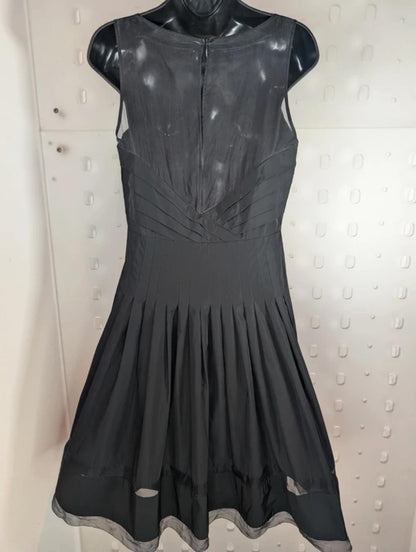 Coast Black Taffeta Fit & Flare Dress UK12 Gothic Sheer Panel