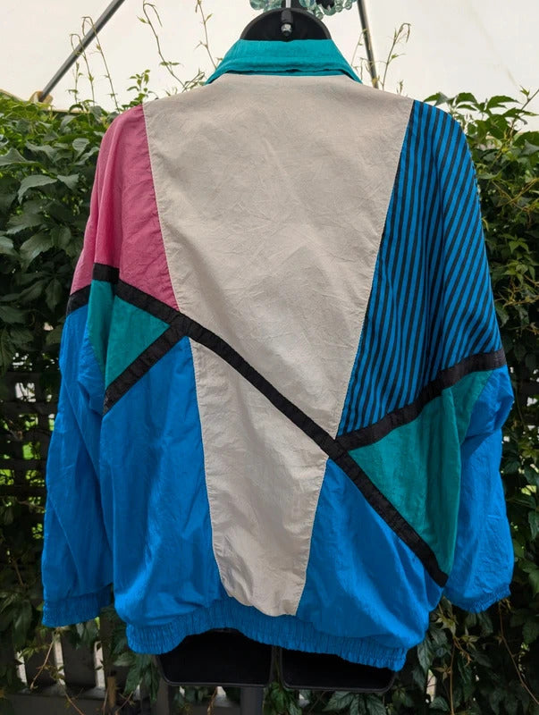 Vintage Casual Isle Shell Jacket Colour Block Made in Taiwan Medium