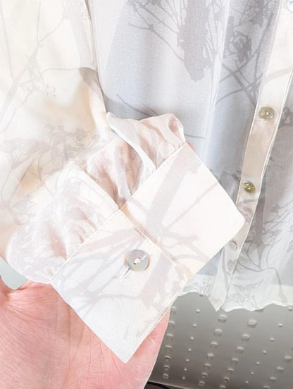 Mint Velvet Elderflower Print Sheer Blouse White UK12
