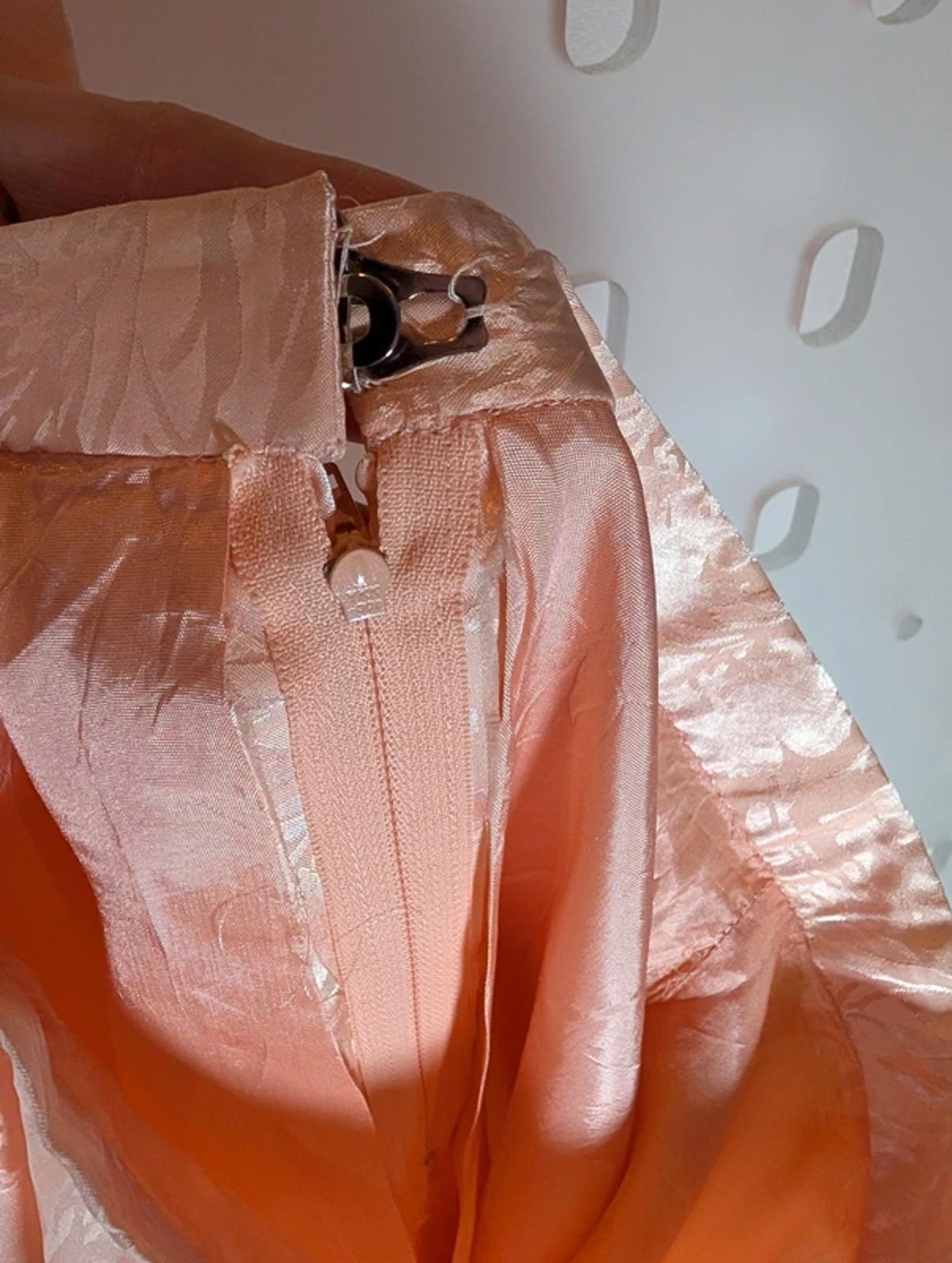 Vintage Peach Satin Two Piece Set Peplum Top Lace Detail Skirt