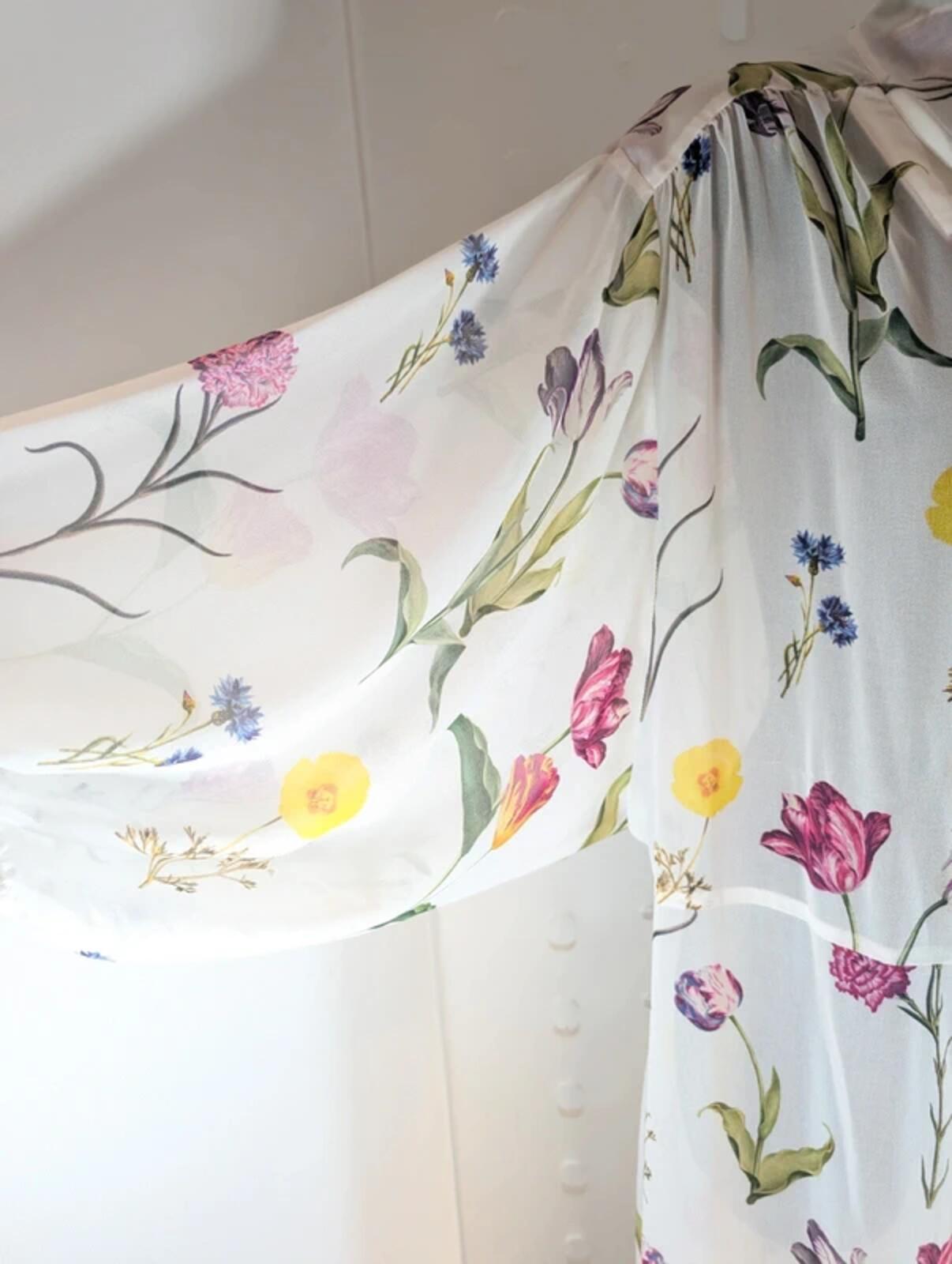 Studio by Preen Sheer Midi Dress UK18 White Floral Tulip Print Tie Neck