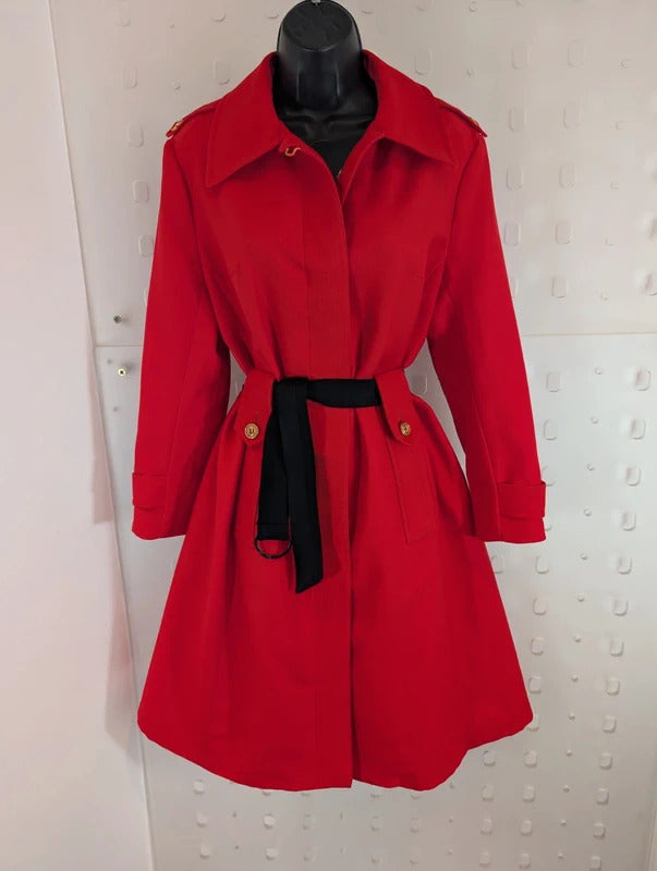 Vintage 1970s London Fog Bright Red Trench Mac Coat UK12