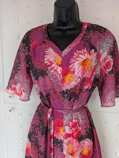 Vintage 70s Pink Floral Maxi Dress Flutter Sleeve Boho EU40