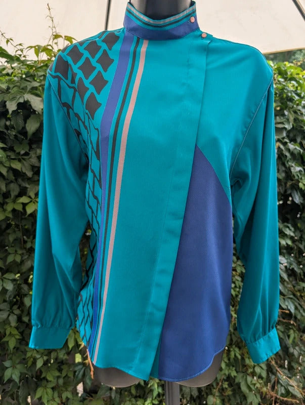 Vintage 1980s Luca Cecconi Made in Italy Abstract Blouse UK10