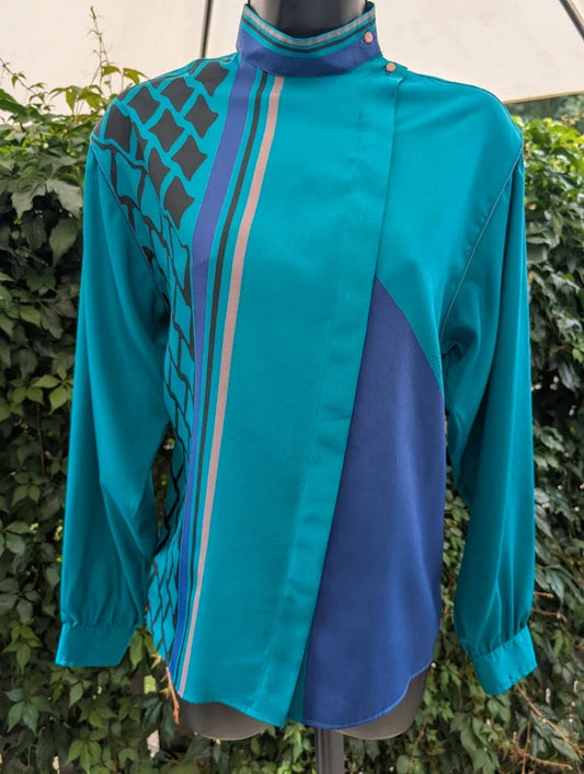 Vintage 1980s Luca Cecconi Made in Italy Abstract Blouse UK10