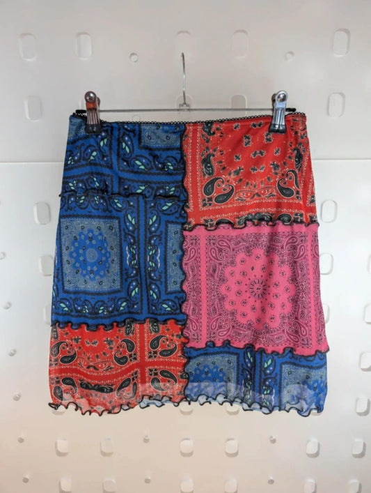 Urban Outfitters Patchwork Mesh Mini Skirt XS Boho Festival Y2K