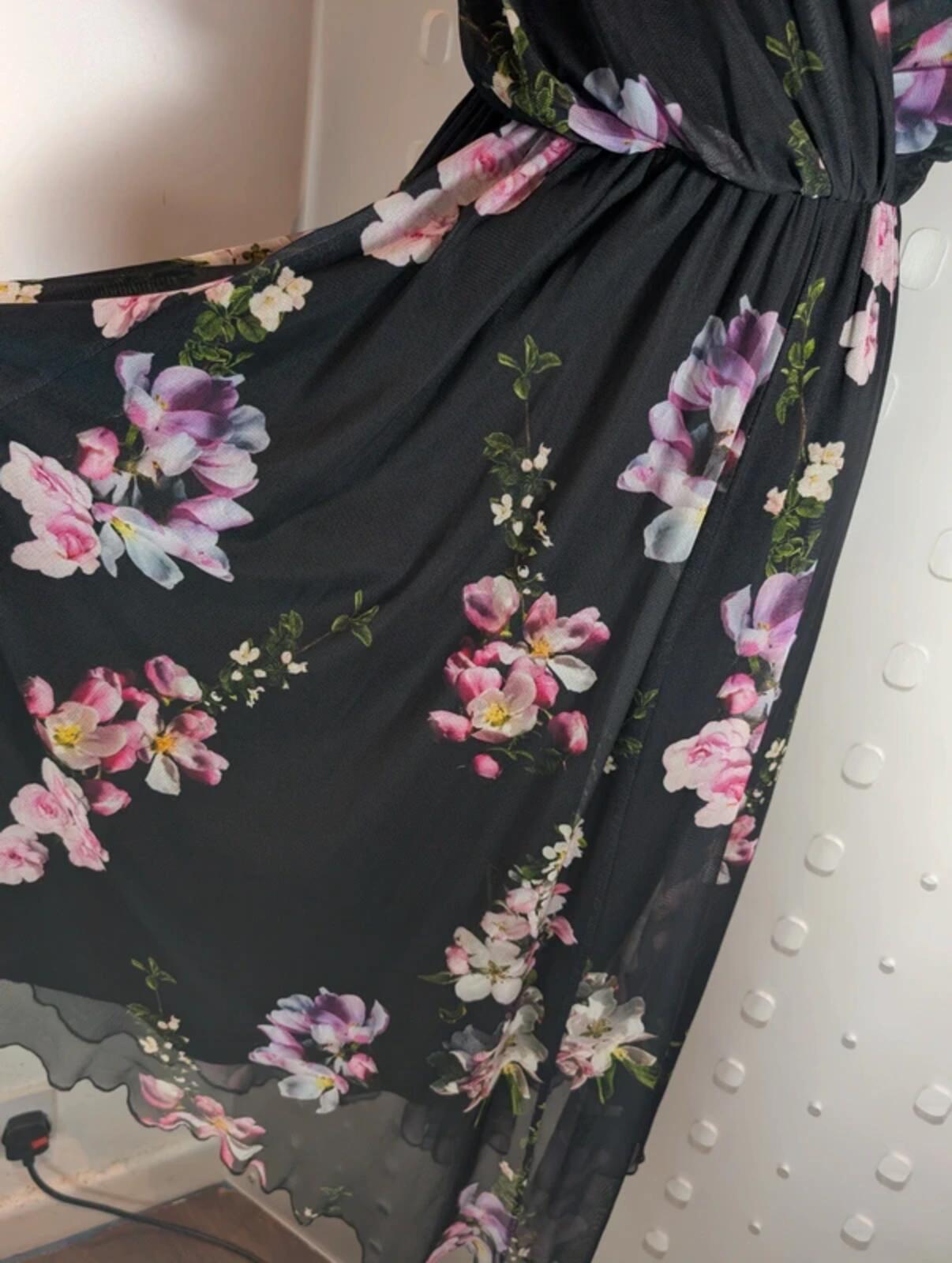 Scarlett & Jo London dark floral mesh midi dress UK12.