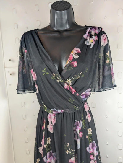 Scarlett & Jo London dark floral mesh midi dress UK12.