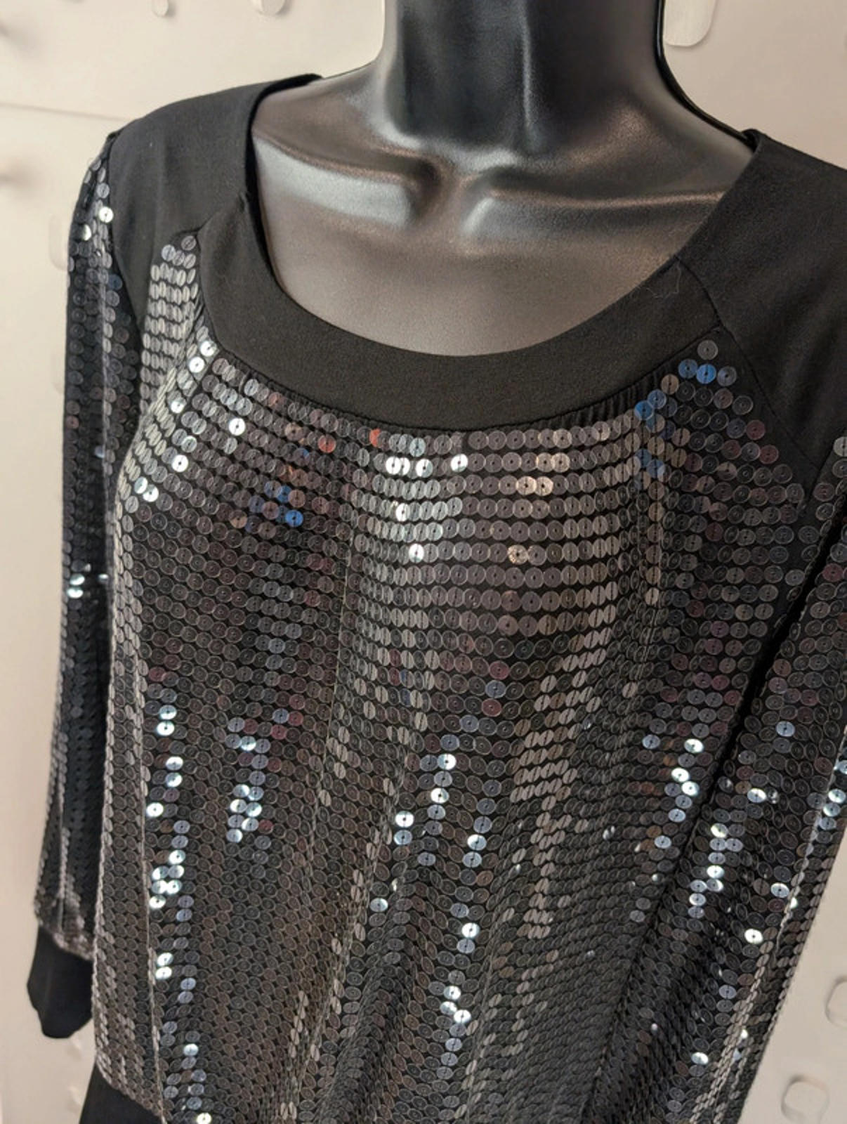 Reiss 1971 Black Sequin Long Sleeve Top Size S