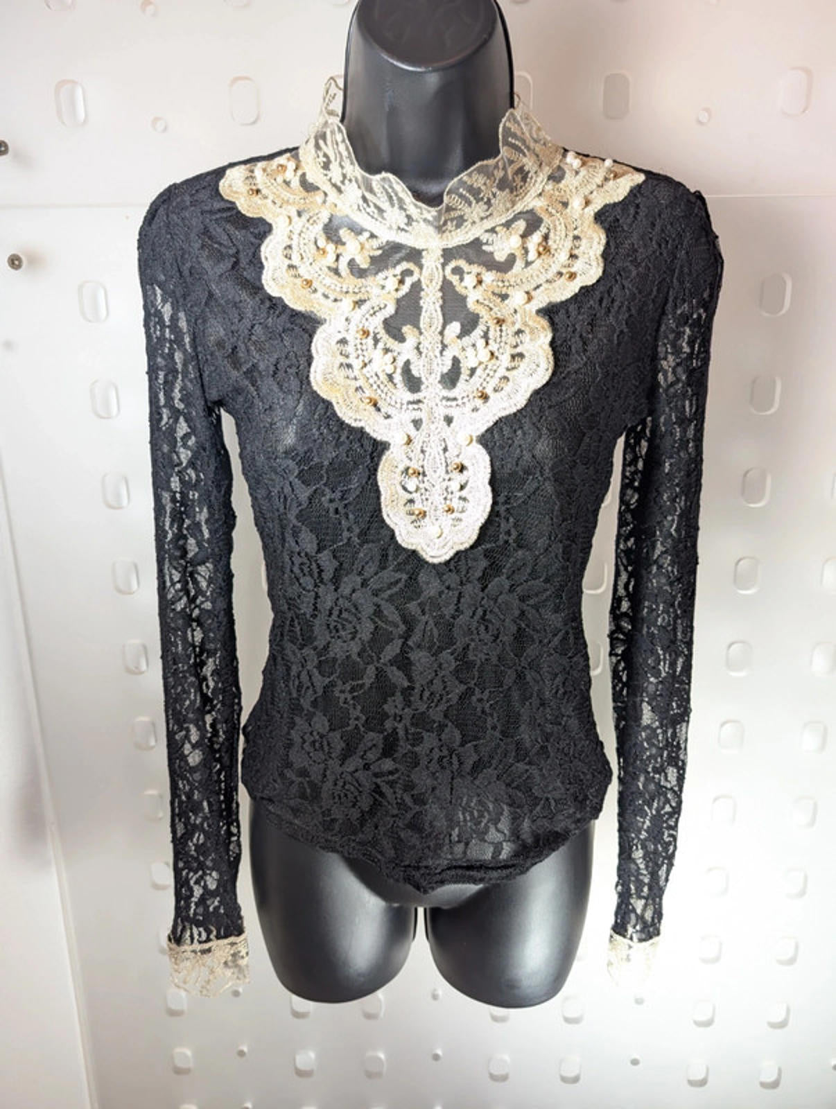 Korean Lace Top with Beaded Collar – XS (est.)