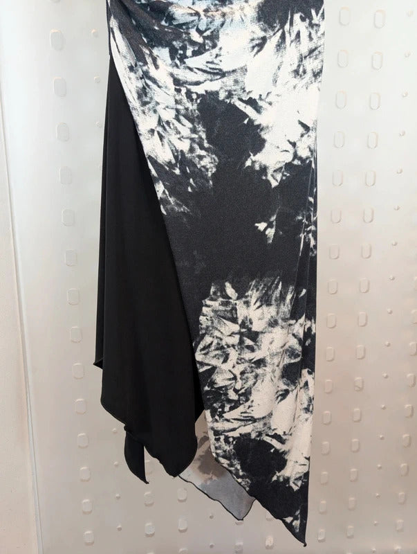 Joseph Ribkoff Black & White Ruched Asymmetric Midi Dress UK16
