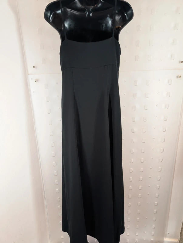 Vintage 90s Laura Ashley Black Strappy Maxi Dress UK12 Made in UK