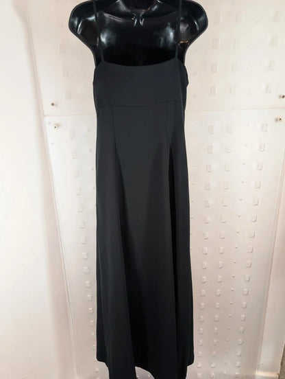 Vintage 90s Laura Ashley Black Strappy Maxi Dress UK12 Made in UK