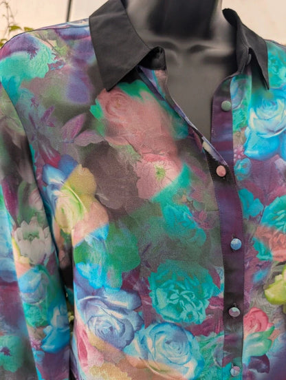 Pied à Terre 100% Silk Digital Rose Print Blouse UK12