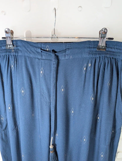 Fat Face UK12 Navy Printed Viscose Trousers