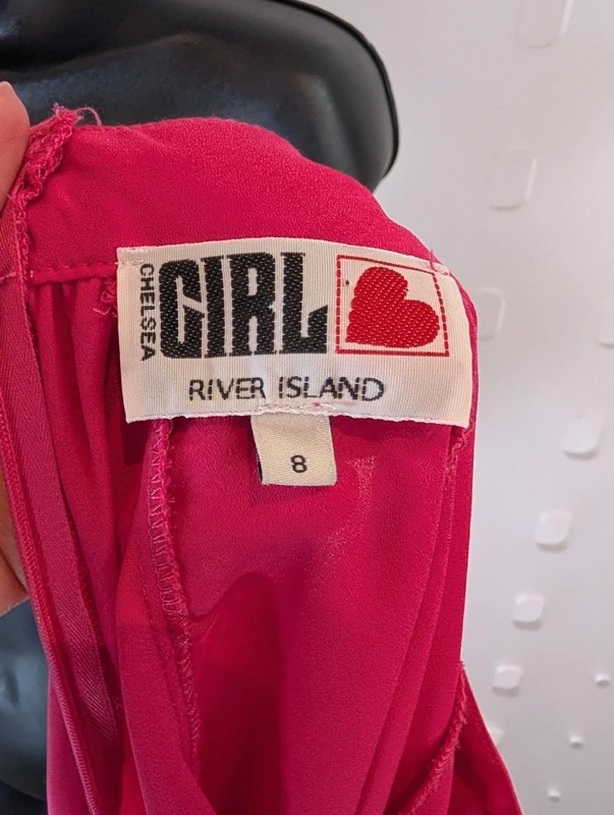 Chelsea Girl River Island Pink High Neck Blouse UK8 Vintage Style
