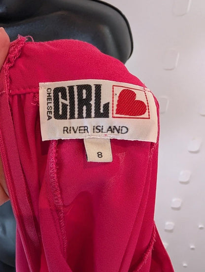 Chelsea Girl River Island Pink High Neck Blouse UK8 Vintage Style