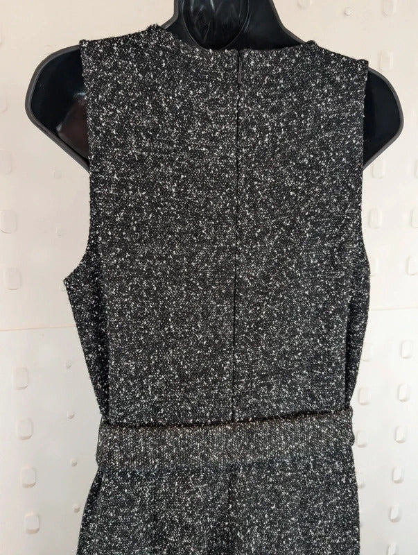 Mango Black Marl Wide Leg Belted Jumpsuit Size L NWT