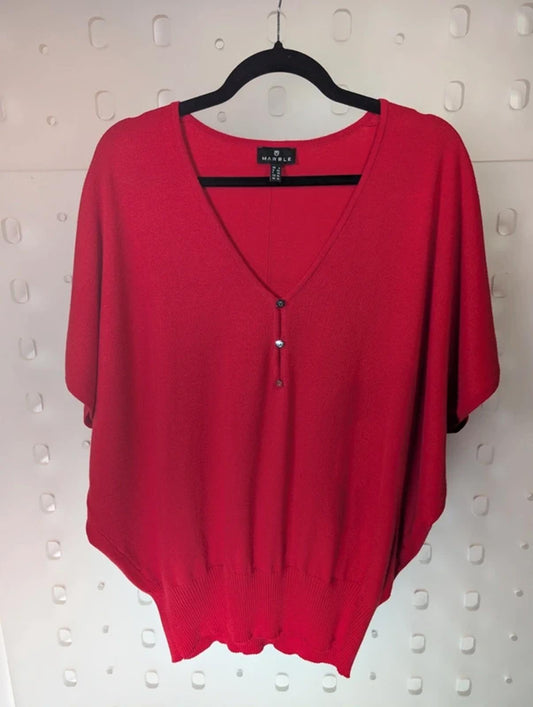 Marble Bright Red Batwing Knit Top XL V Neck