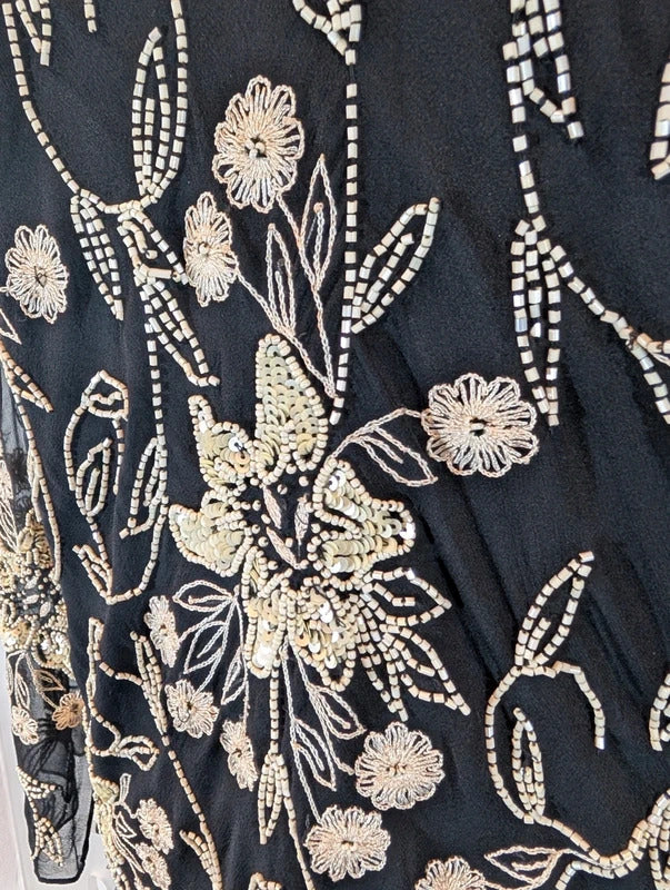 Jacques Vert Black Silk Beaded Embroidered Evening Top UK18