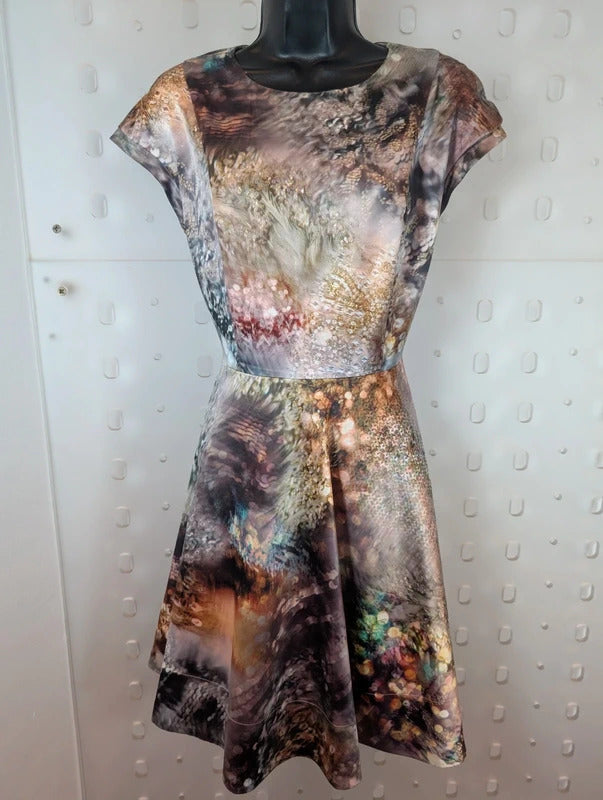 Ted Baker Sequin Print Fit & Flare Dress Size 3 UK12