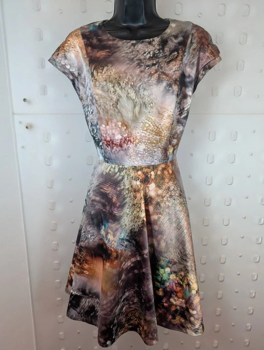 Ted Baker Sequin Print Fit & Flare Dress Size 3 UK12