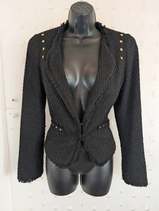 Attentif Black Bouclé Gold Studded Jacket Size 40 UK12