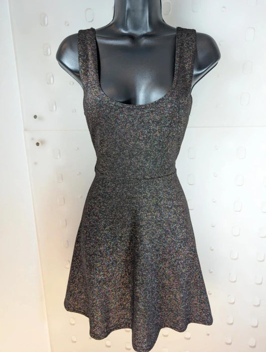 Influence Black Skater Dress Rainbow Sparkle S