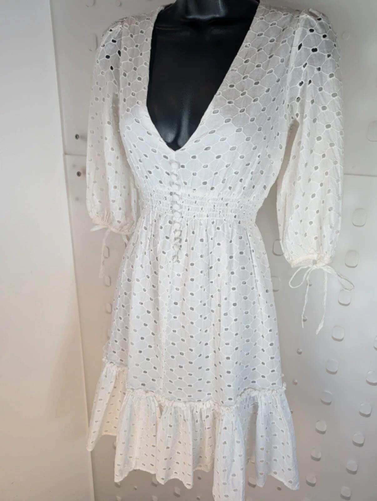 Taylor White Broderie Anglaise Dress Fit & Flare Cotton Size 4