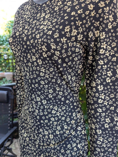 Mango Ditsy Floral Mini Dress Black Yellow Medium