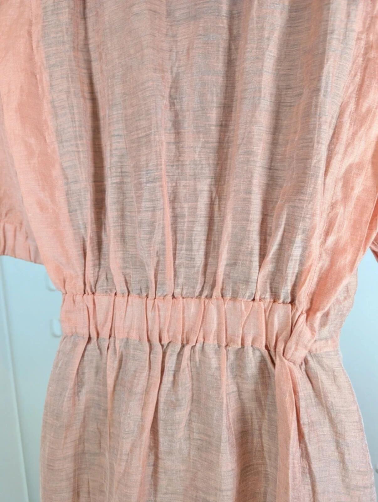 Sandro Peach Linen Blend Wrap Dress Statement Collar Parisian Chic UK10/12