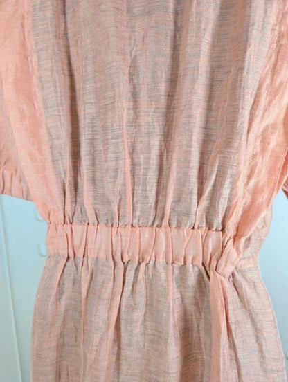 Sandro Peach Linen Blend Wrap Dress Statement Collar Parisian Chic UK10/12