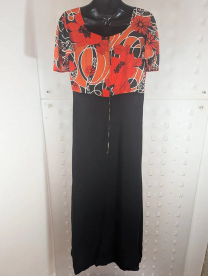 Vintage 1970s Handmade Floral Black Maxi Dress