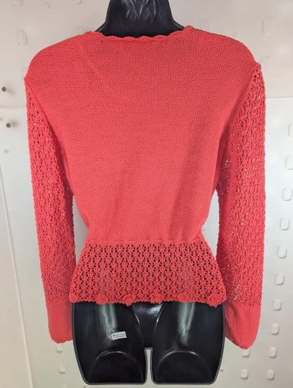 Sandwich Large Coral Crochet Cardigan Tie Waist Ramie Blend