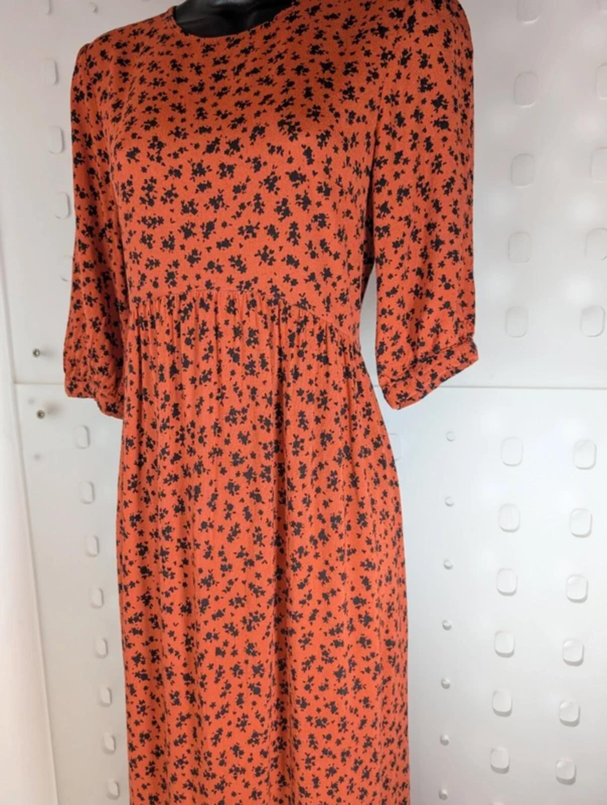 Nobody's Child Rust Orange Floral Midi Dress Eco Vero UK8