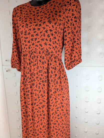 Nobody's Child Rust Orange Floral Midi Dress Eco Vero UK8