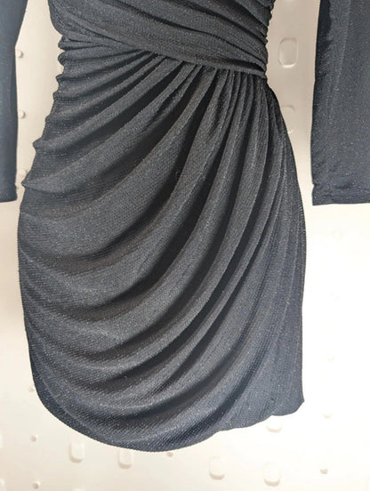 Lili London Black Shimmer Ruched Dress – UK 10