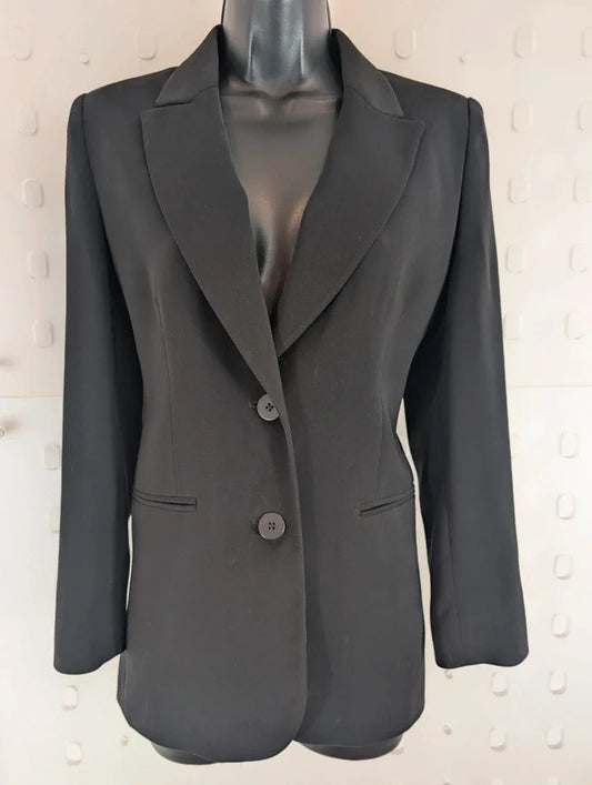 Vintage St Michael M&S Black Tailored Blazer UK8 Petite Made in UK