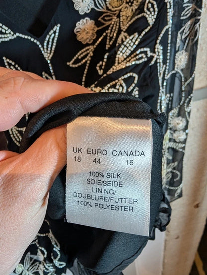Jacques Vert Black Silk Beaded Embroidered Evening Top UK18