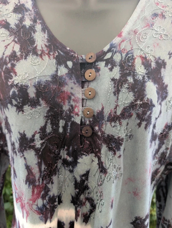 Boho Tie Dye Embroidered Witchy Tunic Top S/M