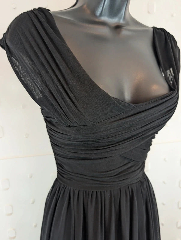 Topshop Black Ruched Mesh Mini Dress UK8 Gothic Y2K