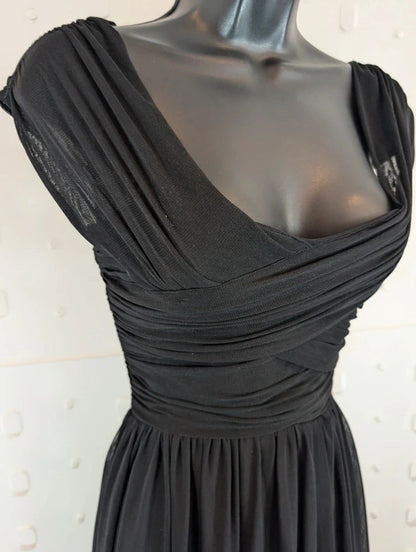 Topshop Black Ruched Mesh Mini Dress UK8 Gothic Y2K