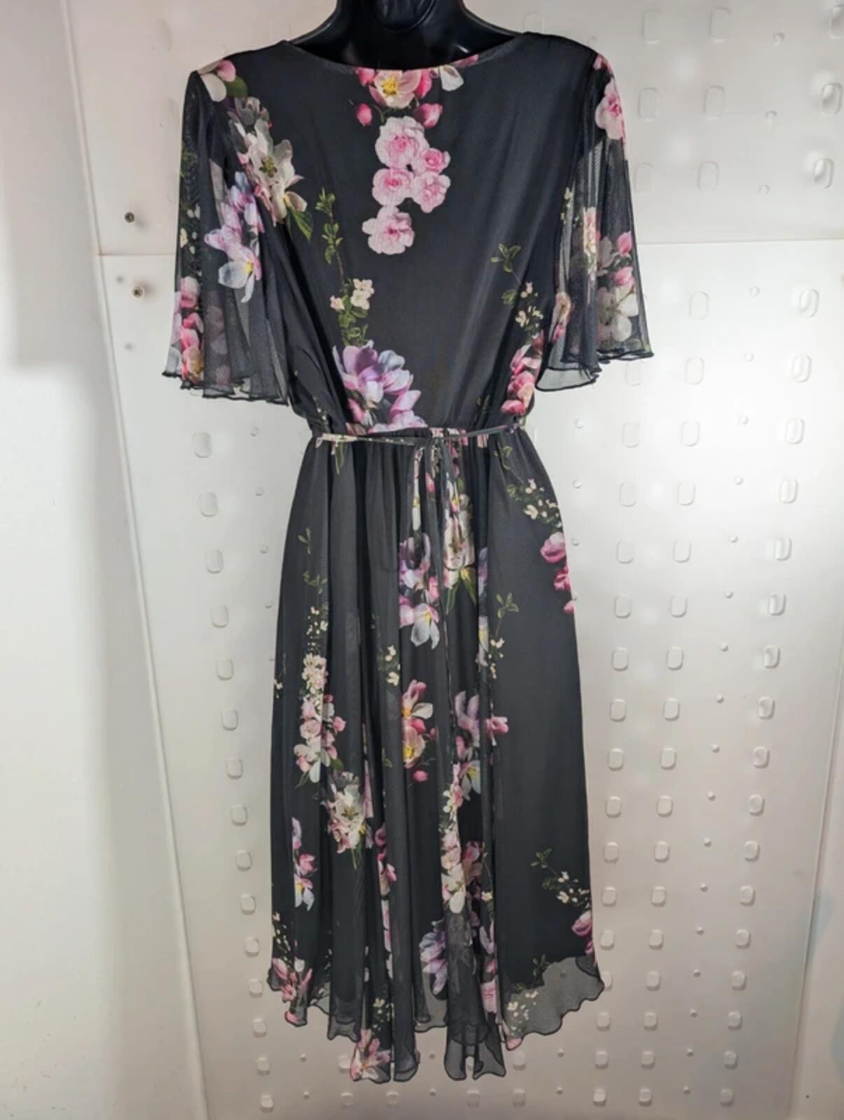 Scarlett & Jo London dark floral mesh midi dress UK12.
